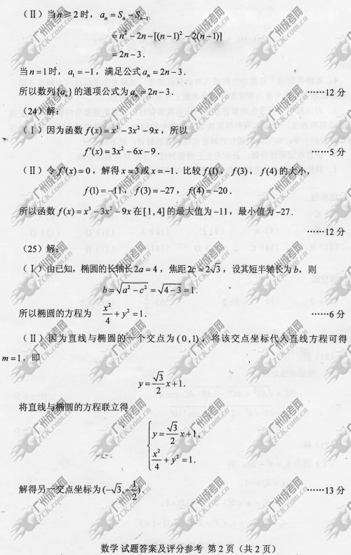 广西成人高考2014年统一考试数学真题B卷参考答案